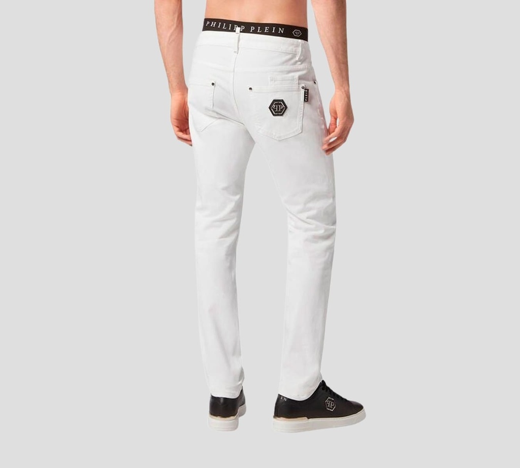 Philipp Plein - SKINNY JEANS CORTE CUT FIT UNICOLOR CON SELLO SOBRE BOLSILLO TRASERO