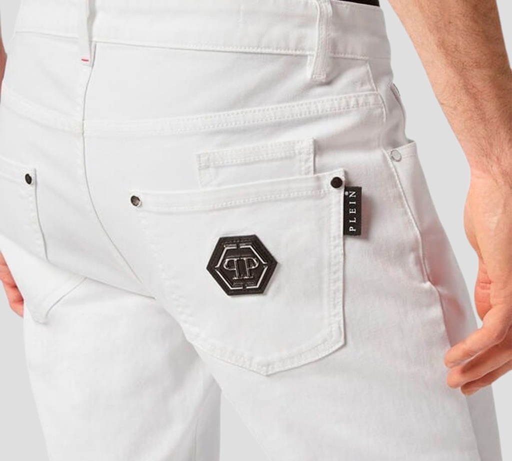 Philipp Plein - SKINNY JEANS CORTE CUT FIT UNICOLOR CON SELLO SOBRE BOLSILLO TRASERO