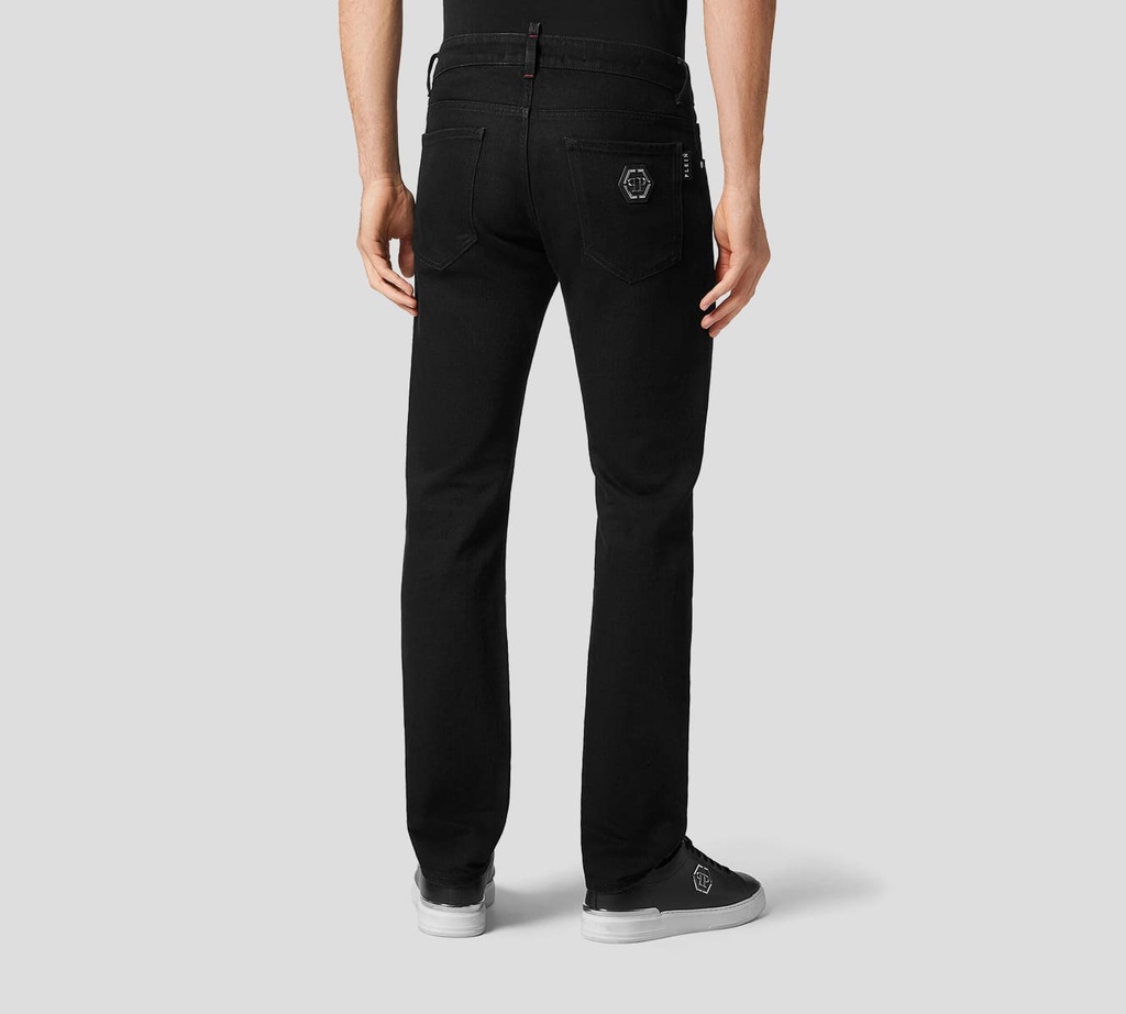 Philipp Plein - PANTALÓN VAQUERO SUPER STRAIGHT CUT PREMIUM JET NEGRO