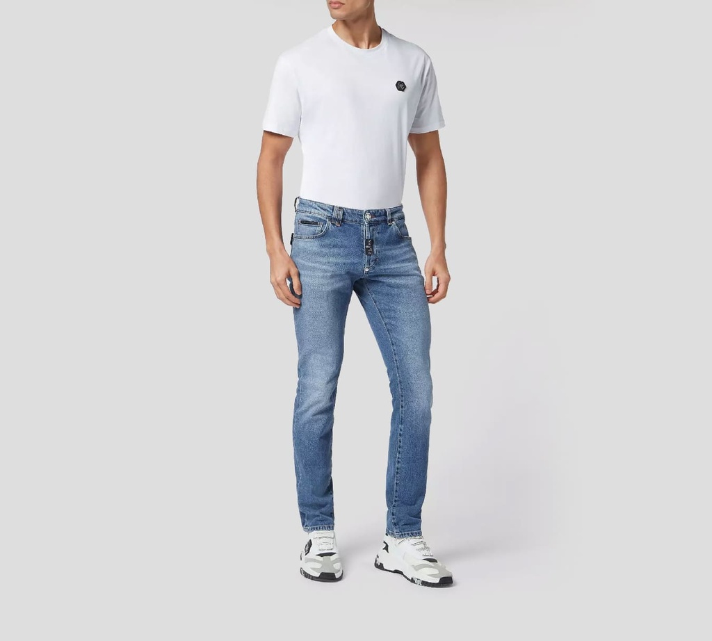 Philipp Plein - PANTALÓN VAQUERO SUPER STRAIGHT CUT PREMIUM AZUL TIPO COBALTO
