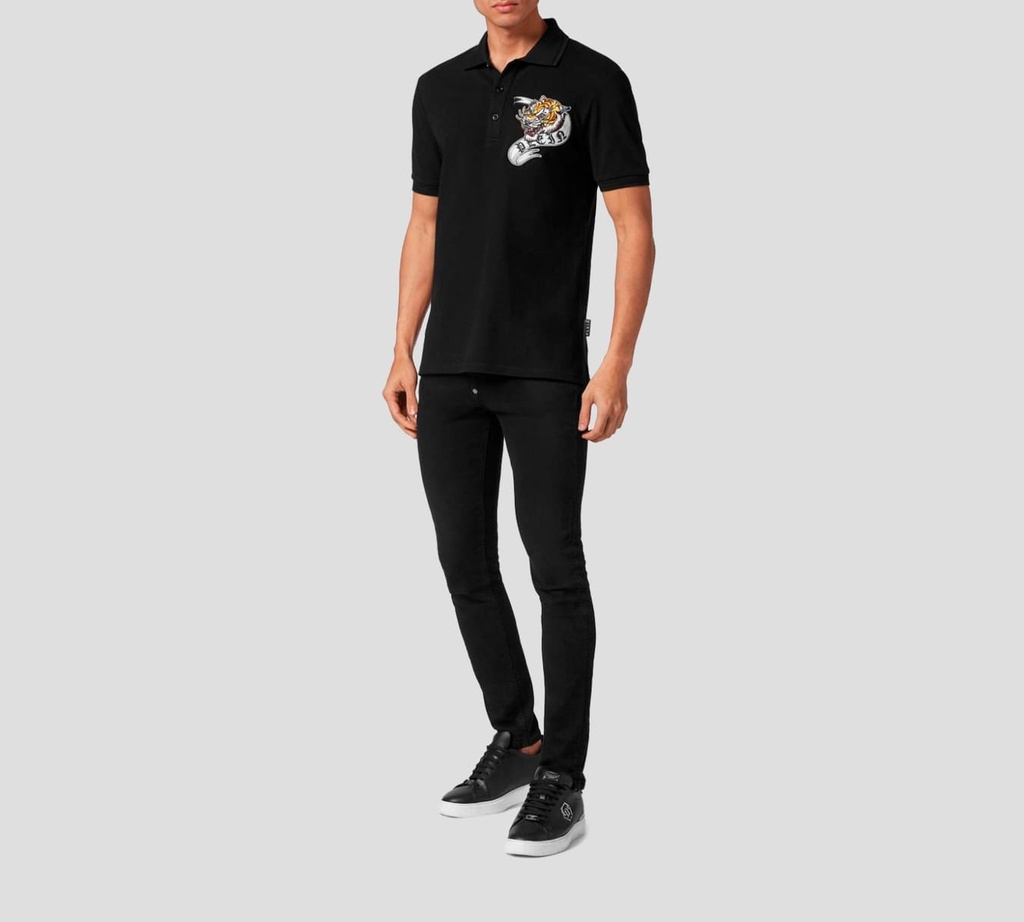 Philipp Plein - POLO NEGRA CON PARCHE DE TIGRE