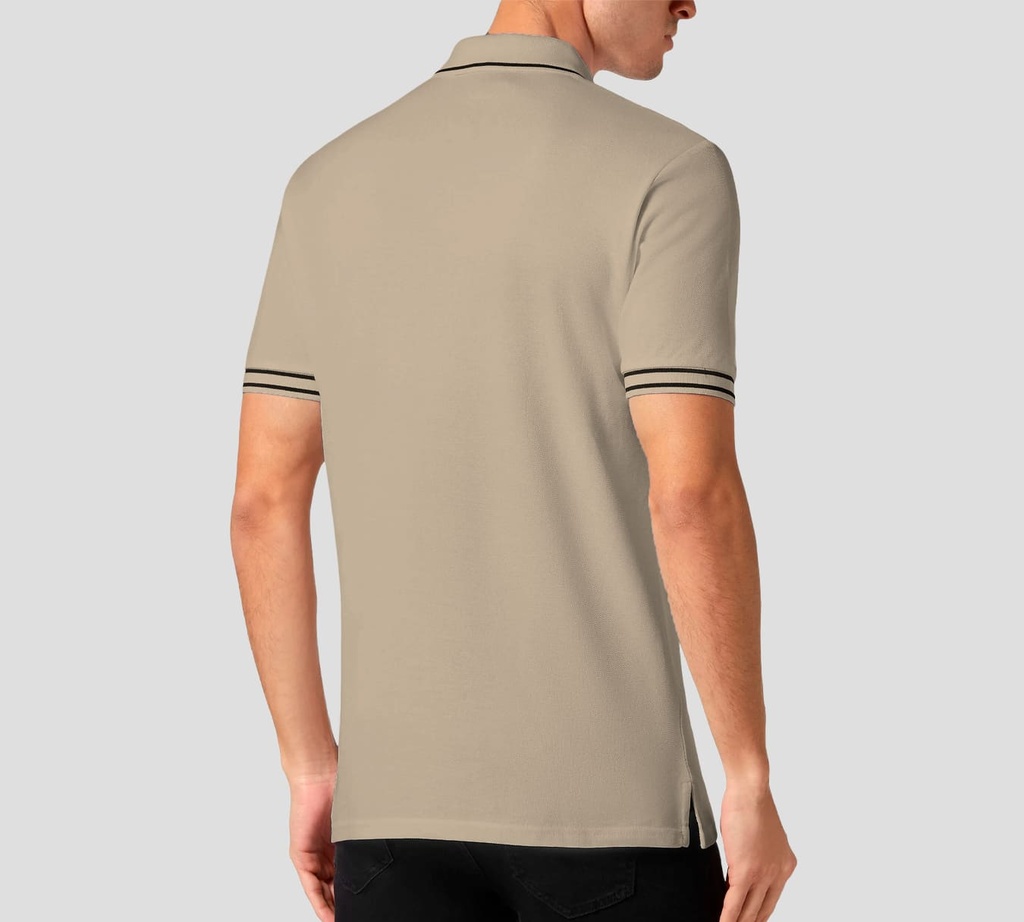 POLO BASICA BEIGE CON LINEAS NEGRAS