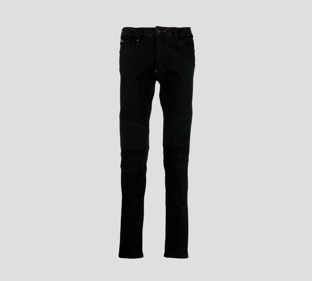 Philipp Plein - SKINNY JEANS BIKERS CON TEXTURIZADO A MEDIA PIERNA
