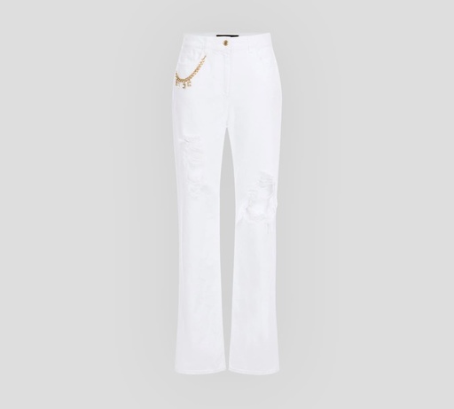 Elisabetta Franchi - MOM JEANS CORTE RECTO CON RASGADOS Y CADENA