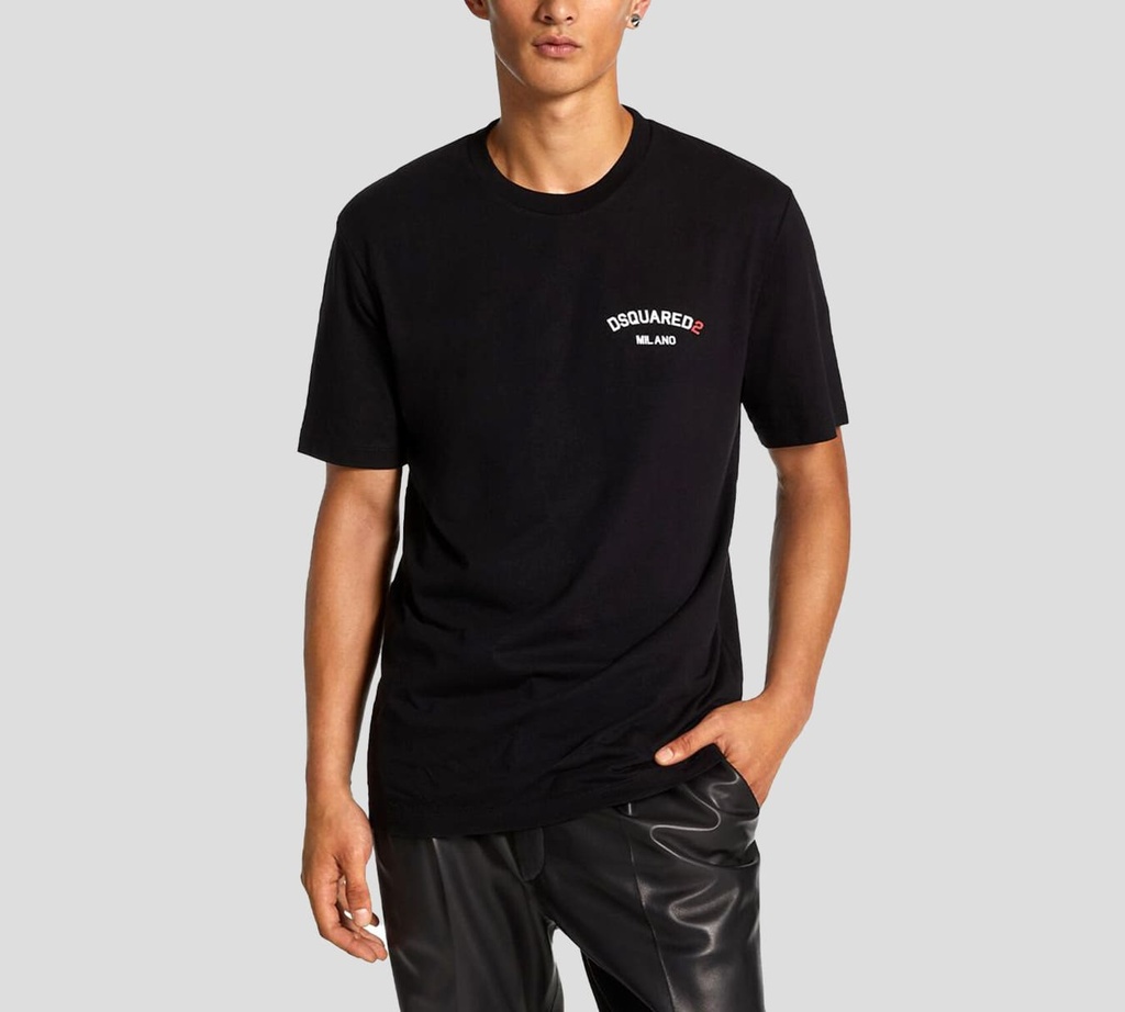 Dsquared2 - FRANELA CUELLO REDONDO NEGRA CON LOGO MILANO EN RELIEVE