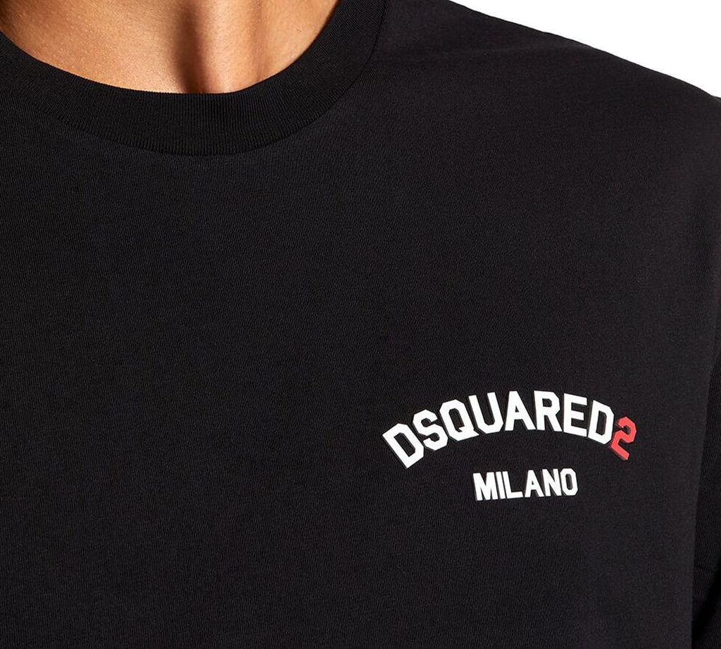 Dsquared2 - FRANELA CUELLO REDONDO NEGRA CON LOGO MILANO EN RELIEVE