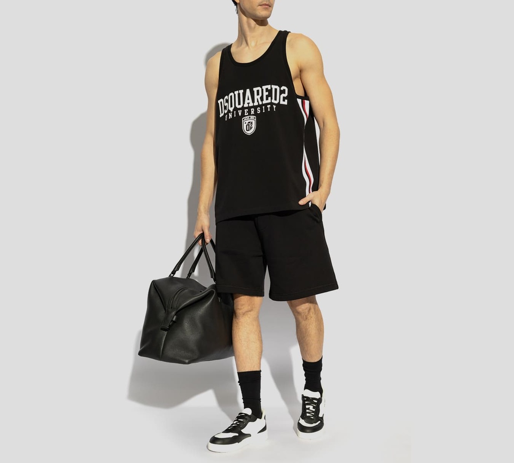 Dsquared2 - SHORT BERMUDA NEGRO DEPORTIVO CON LOGO SOBRE PARTE TRASERA