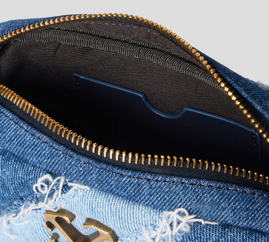 Off White - BANDOLERO DE JEAN DE UN COMPARTIMIENTO CON DESHILACHADO Y HEBILLA DE MARCA METALICA