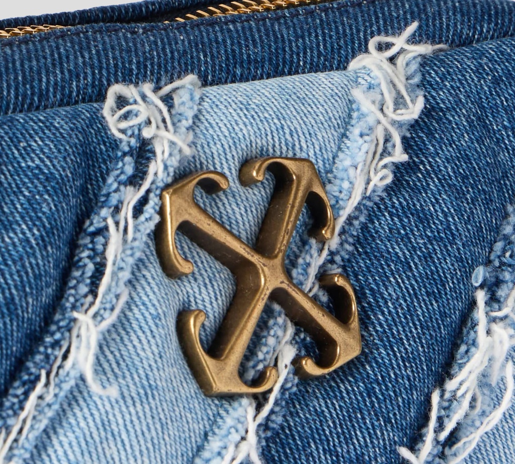 Off White - BANDOLERO DE JEAN DE UN COMPARTIMIENTO CON DESHILACHADO Y HEBILLA DE MARCA METALICA