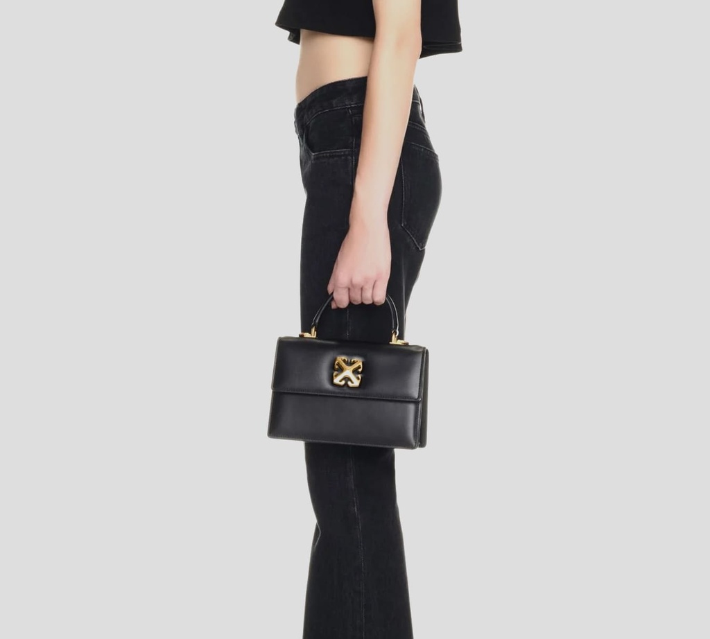 Off White - CARTERA DE MANO NEGRA CON BROCHE DE MARCA METALICO Y CADENA LARGA