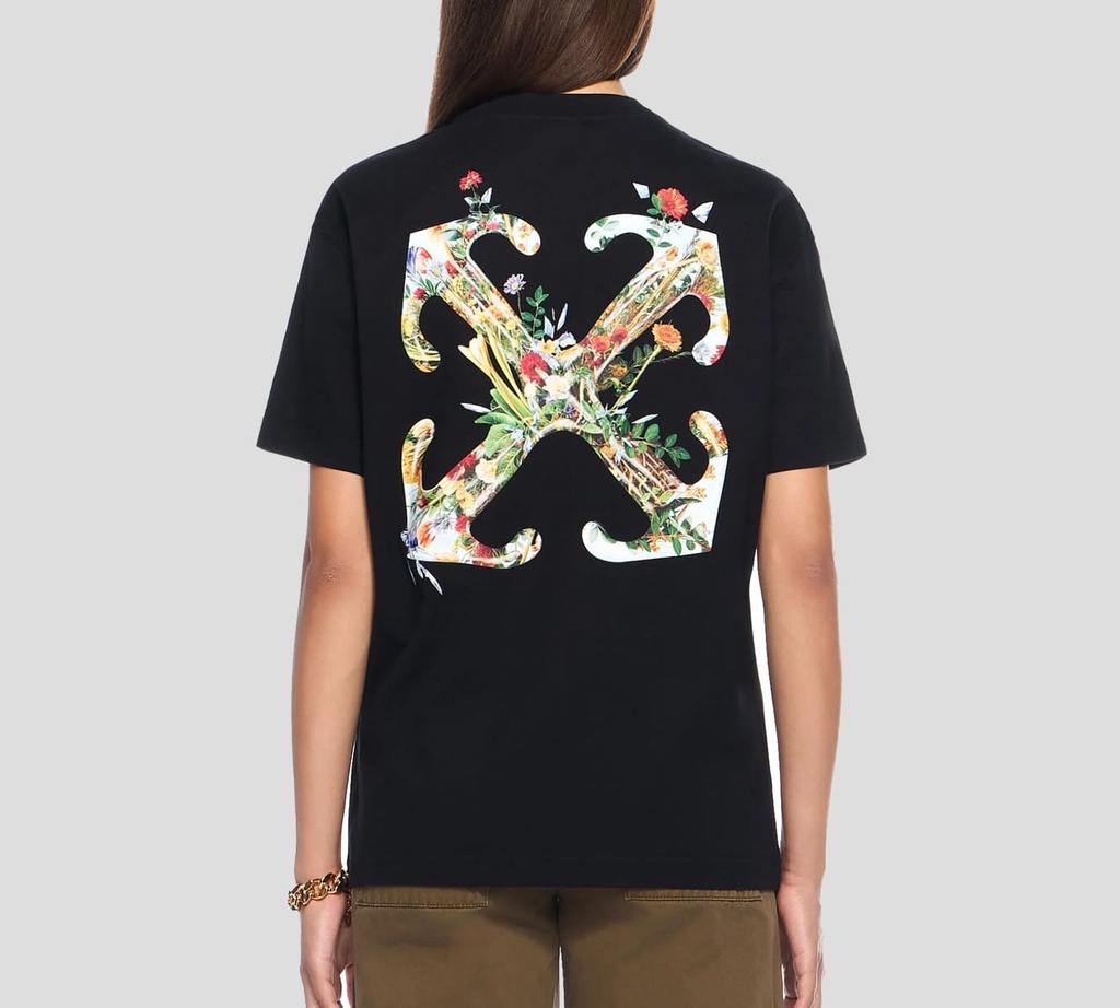 Off White - FRANELA CUELLO REDONDO NEGRA CON ESTAMPADO FLORAL EN LA ESPALDA