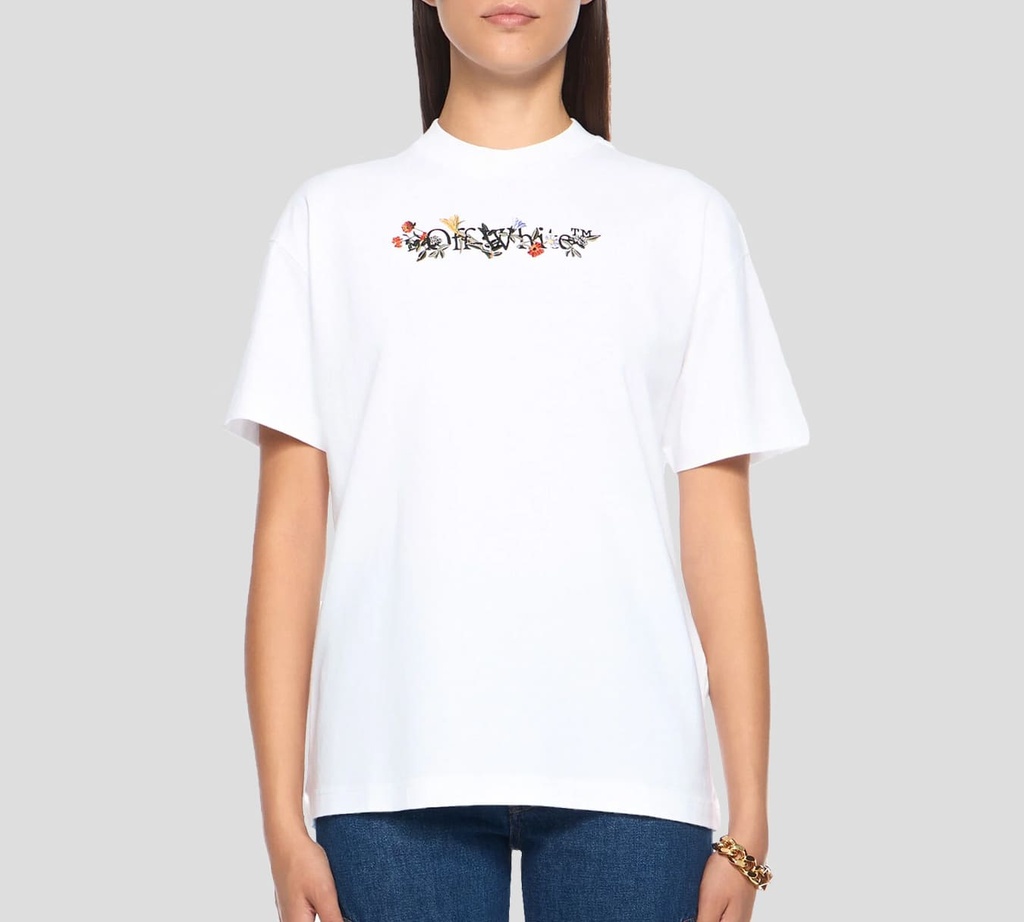 Off White - FRANELA CUELLO REDONDO BLANCA CON ESTAMPADO FLORAL EN LA ESPALDA