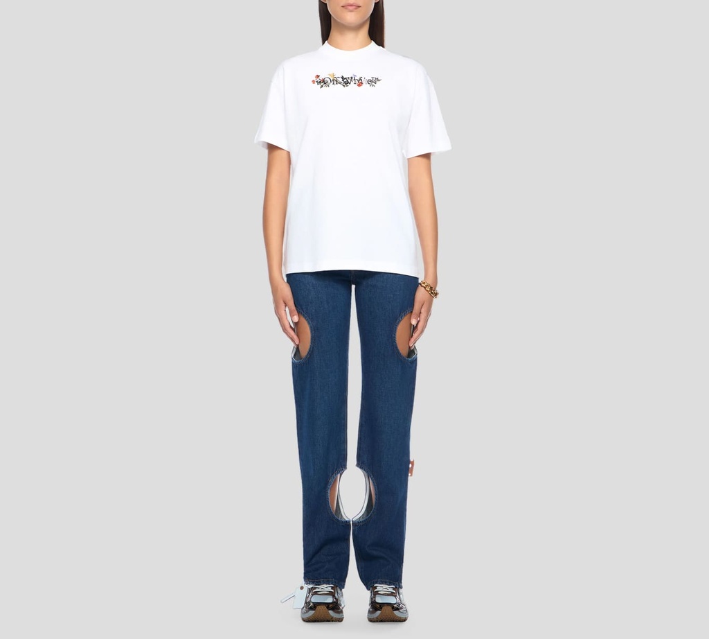 Off White - FRANELA CUELLO REDONDO BLANCA CON ESTAMPADO FLORAL EN LA ESPALDA