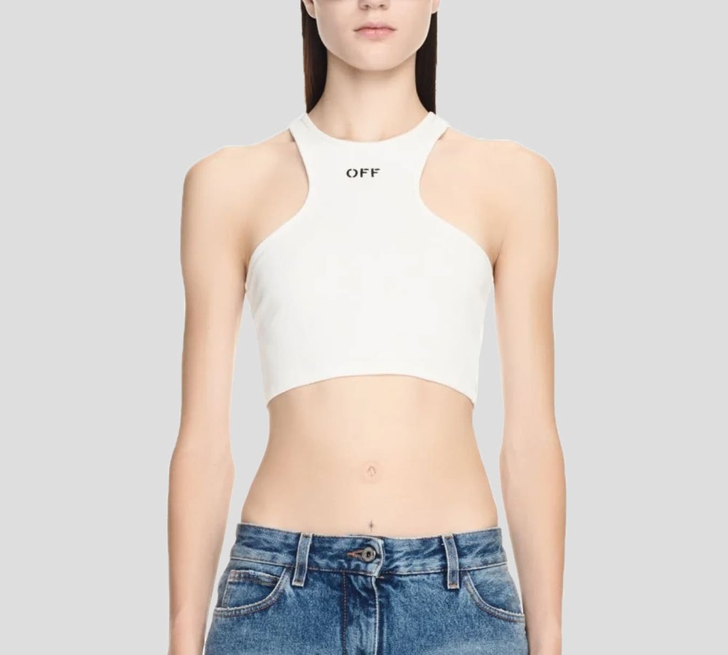Off White - TOP BLANCO CON CORTE DE FRANELILLA Y LOGO ESTAMPADO EN EL PECHO