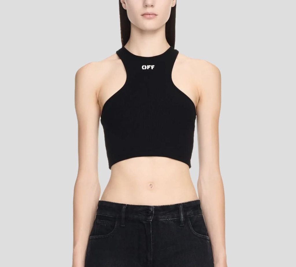 Off White - TOP NEGRO CON CORTE DE FRANELILLA Y LOGO ESTAMPADO EN EL PECHO