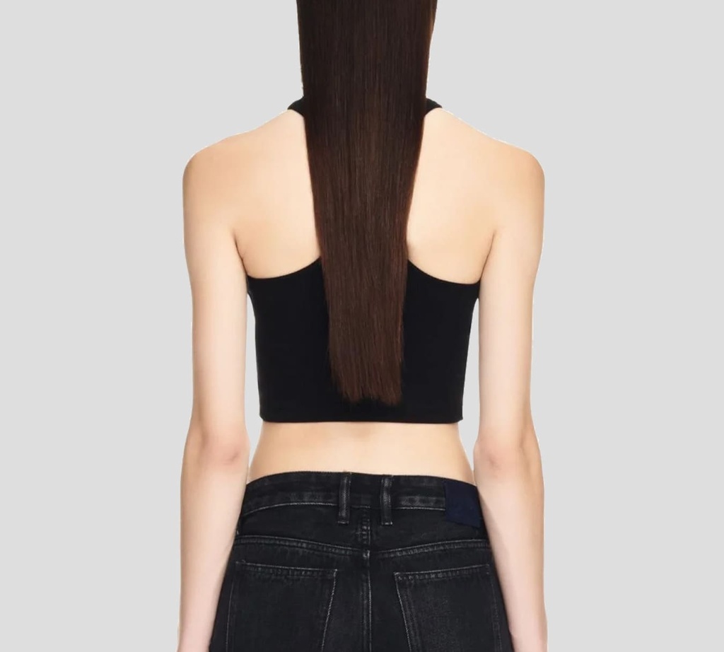 Off White - TOP NEGRO CON CORTE DE FRANELILLA Y LOGO ESTAMPADO EN EL PECHO