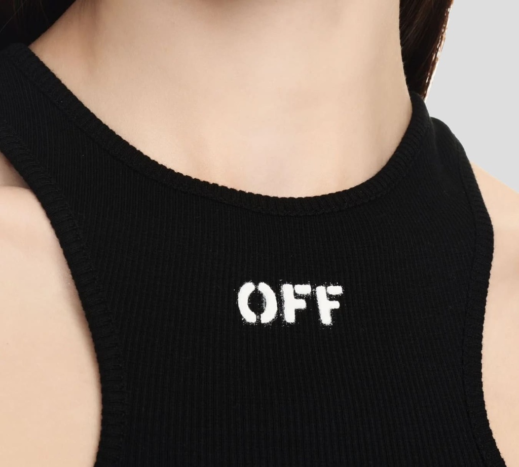 Off White - TOP NEGRO CON CORTE DE FRANELILLA Y LOGO ESTAMPADO EN EL PECHO