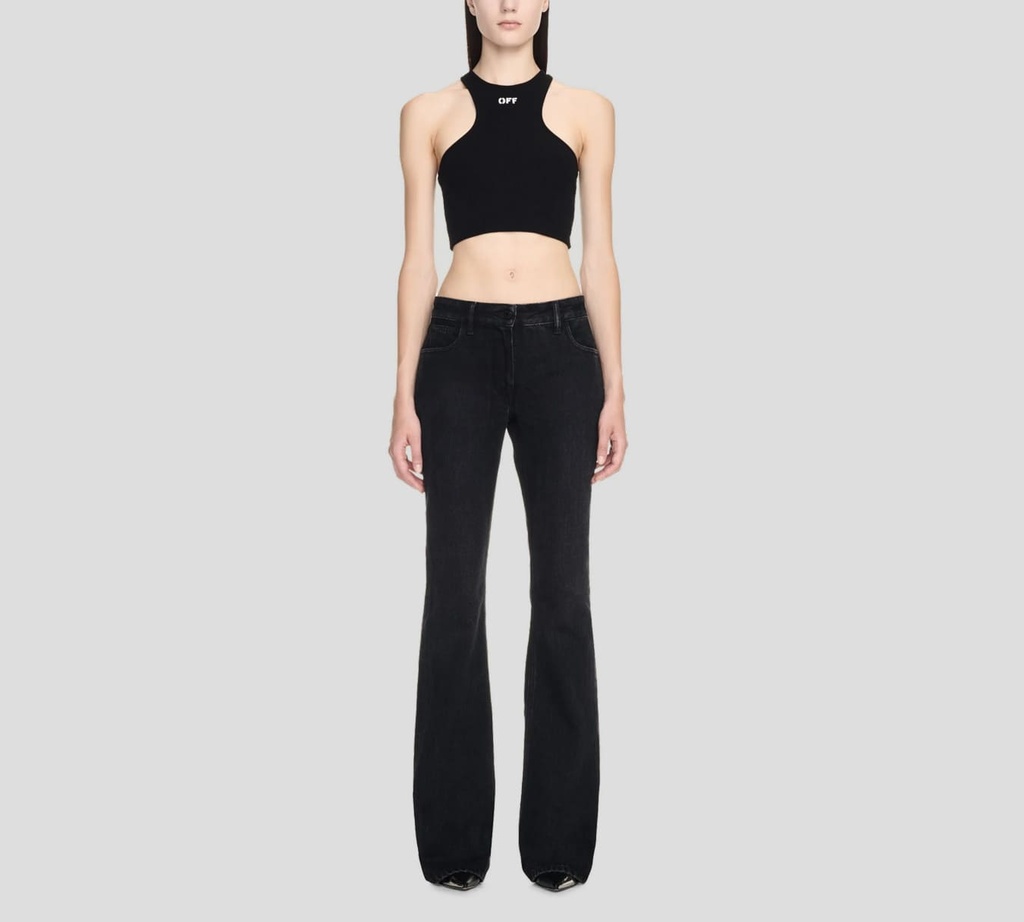 Off White - TOP NEGRO CON CORTE DE FRANELILLA Y LOGO ESTAMPADO EN EL PECHO