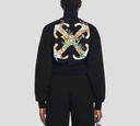 Off White - SWEATER NEGRO CORTE BOX CON CIERRE FRONTAL DE CUELLO ALTO Y ESTAMPADO DE FLORES