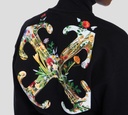 Off White - SWEATER NEGRO CORTE BOX CON CIERRE FRONTAL DE CUELLO ALTO Y ESTAMPADO DE FLORES