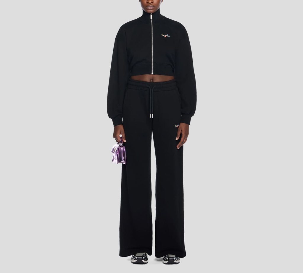 Off White - SWEATER NEGRO CORTE BOX CON CIERRE FRONTAL DE CUELLO ALTO Y ESTAMPADO DE FLORES