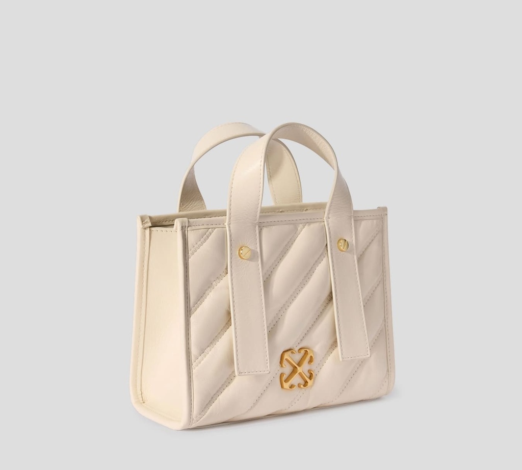 Off White - CARTERA BEIGE CLARO DE MANO EN CUERO CON HEBILLA DE MARCA METALICA