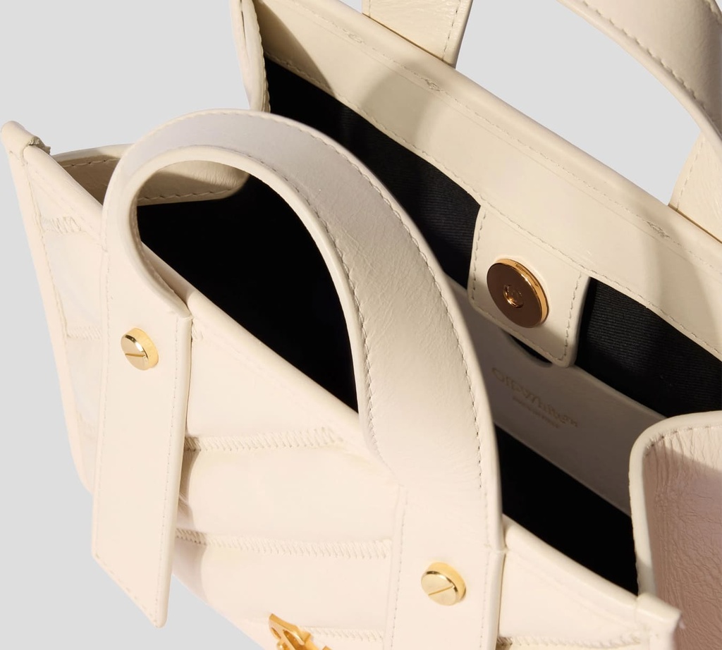 Off White - CARTERA BEIGE CLARO DE MANO EN CUERO CON HEBILLA DE MARCA METALICA