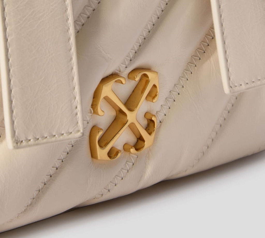 Off White - CARTERA BEIGE CLARO DE MANO EN CUERO CON HEBILLA DE MARCA METALICA