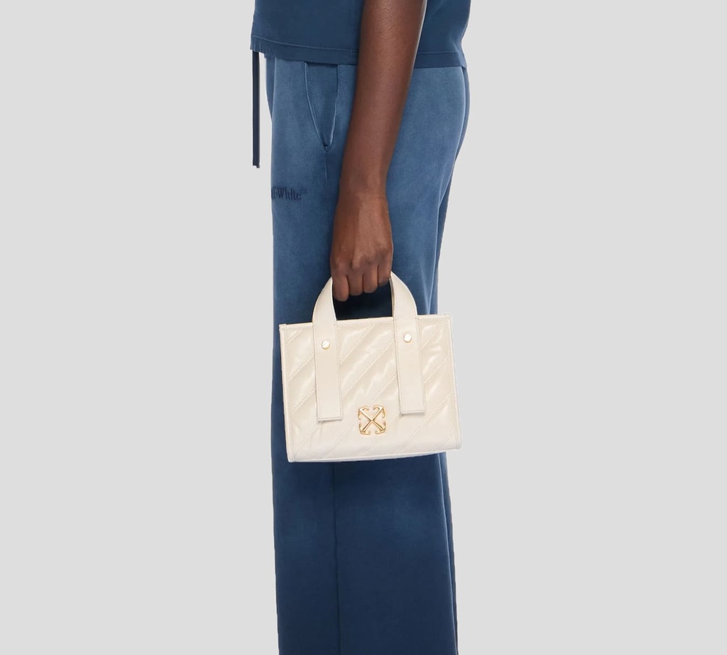 Off White - CARTERA BEIGE CLARO DE MANO EN CUERO CON HEBILLA DE MARCA METALICA