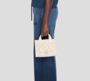 Off White - CARTERA BEIGE CLARO DE MANO EN CUERO CON HEBILLA DE MARCA METALICA