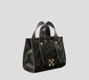 Off White - CARTERA NEGRA DE MANO EN CUERO CON HEBILLA DE MARCA METALICA