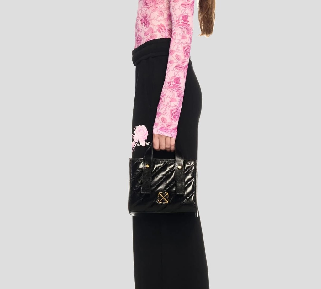 Off White - CARTERA NEGRA DE MANO EN CUERO CON HEBILLA DE MARCA METALICA