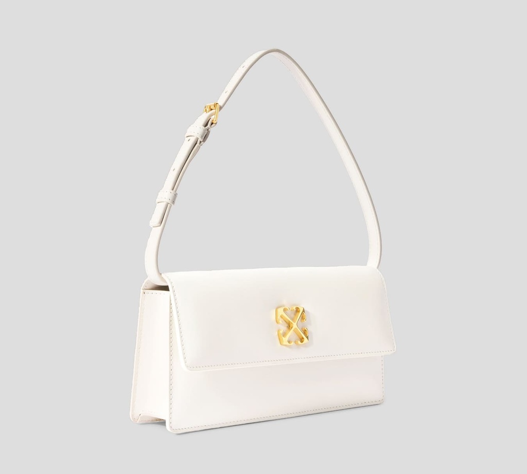 Off White - CARTERA DE MANO BLANCA EN CUERO CON HEBILLA DE MARCA METALICA