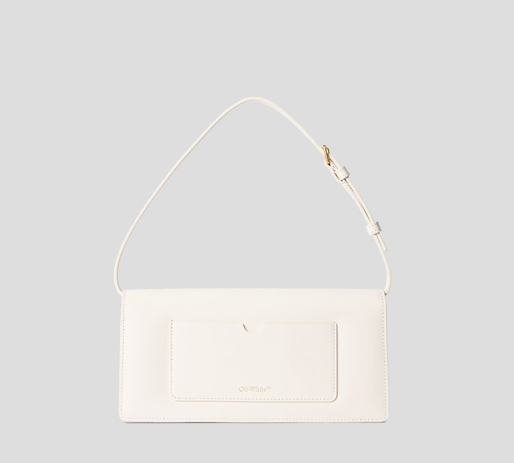 Off White - CARTERA DE MANO BLANCA EN CUERO CON HEBILLA DE MARCA METALICA