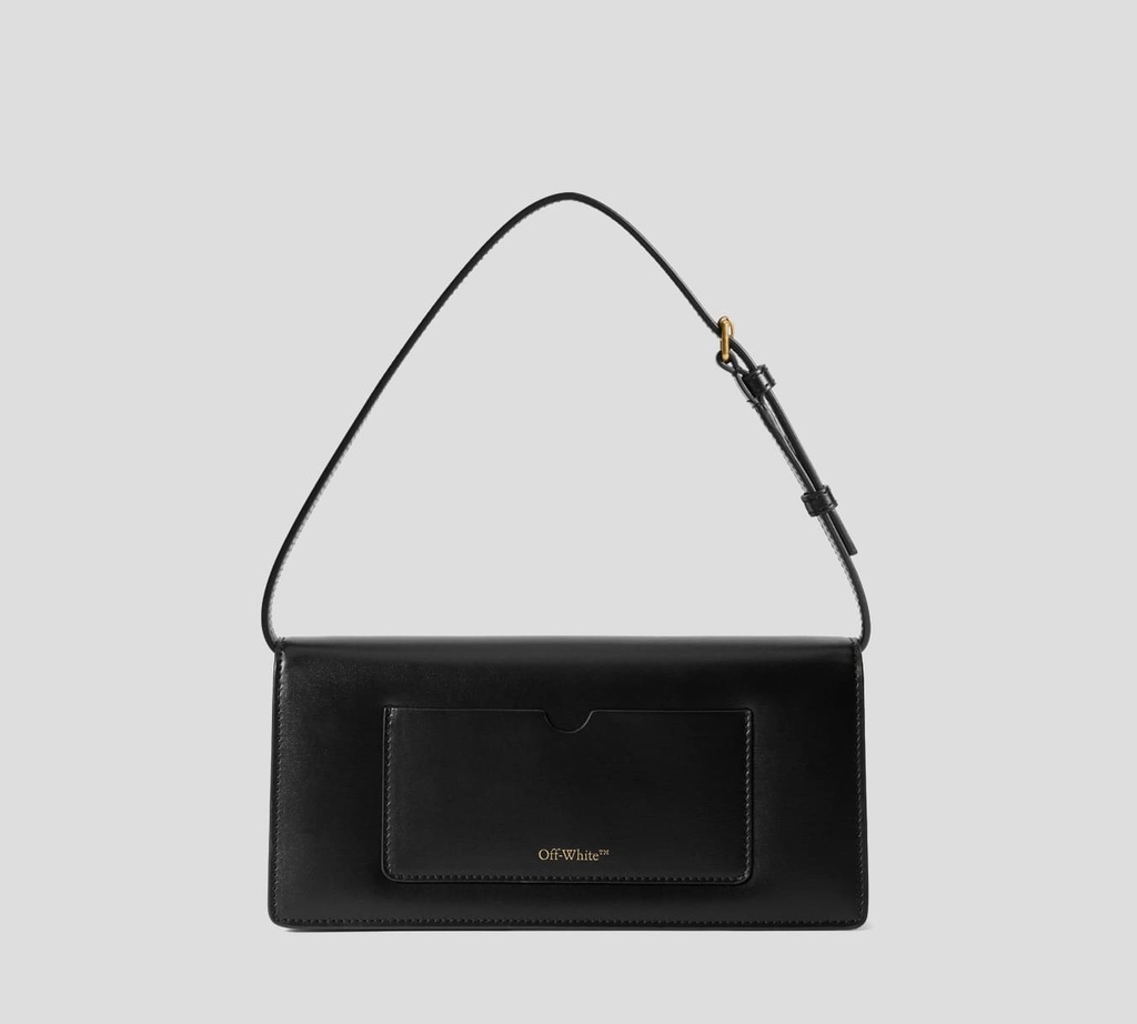 Off White - CARTERA DE MANO NEGRA EN CUERO CON HEBILLA DE MARCA METALICA