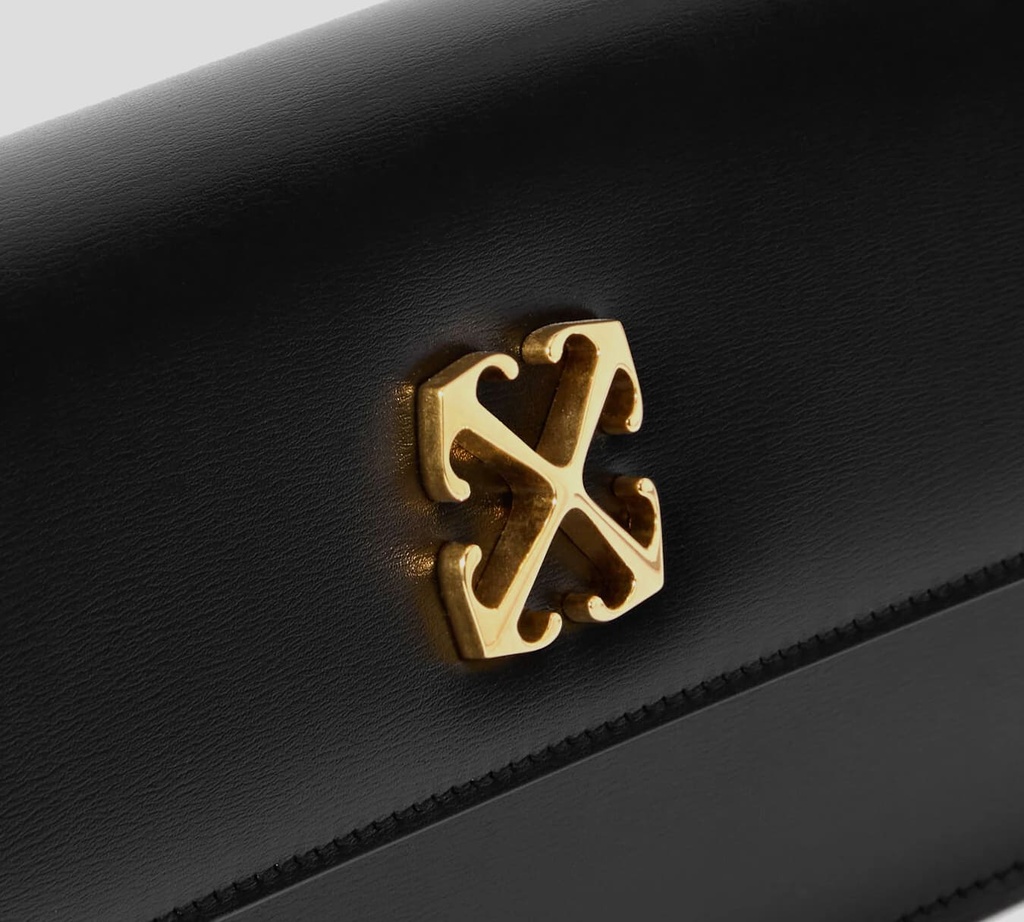 Off White - CARTERA DE MANO NEGRA EN CUERO CON HEBILLA DE MARCA METALICA