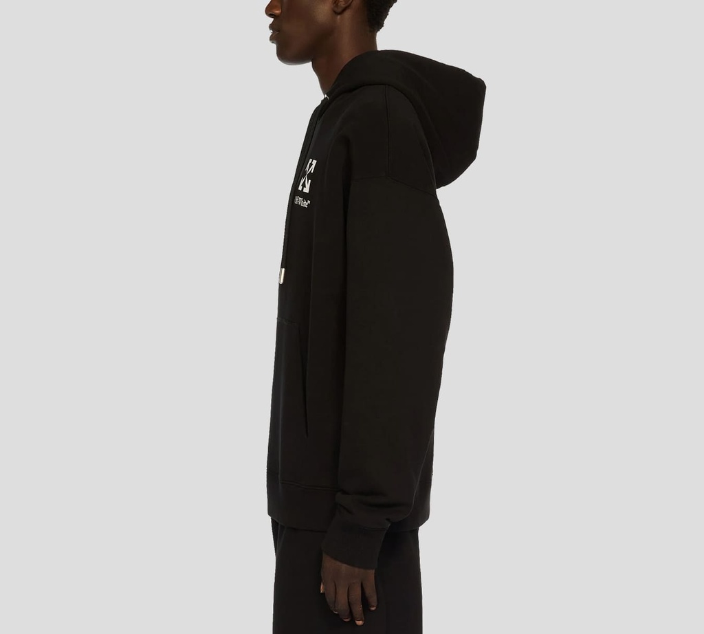 Off White - SWEATER HOODIE NEGRO CON LOGO ESTAMPADO SOBRE EL PECHO Y BOLSILLO FRONTAL
