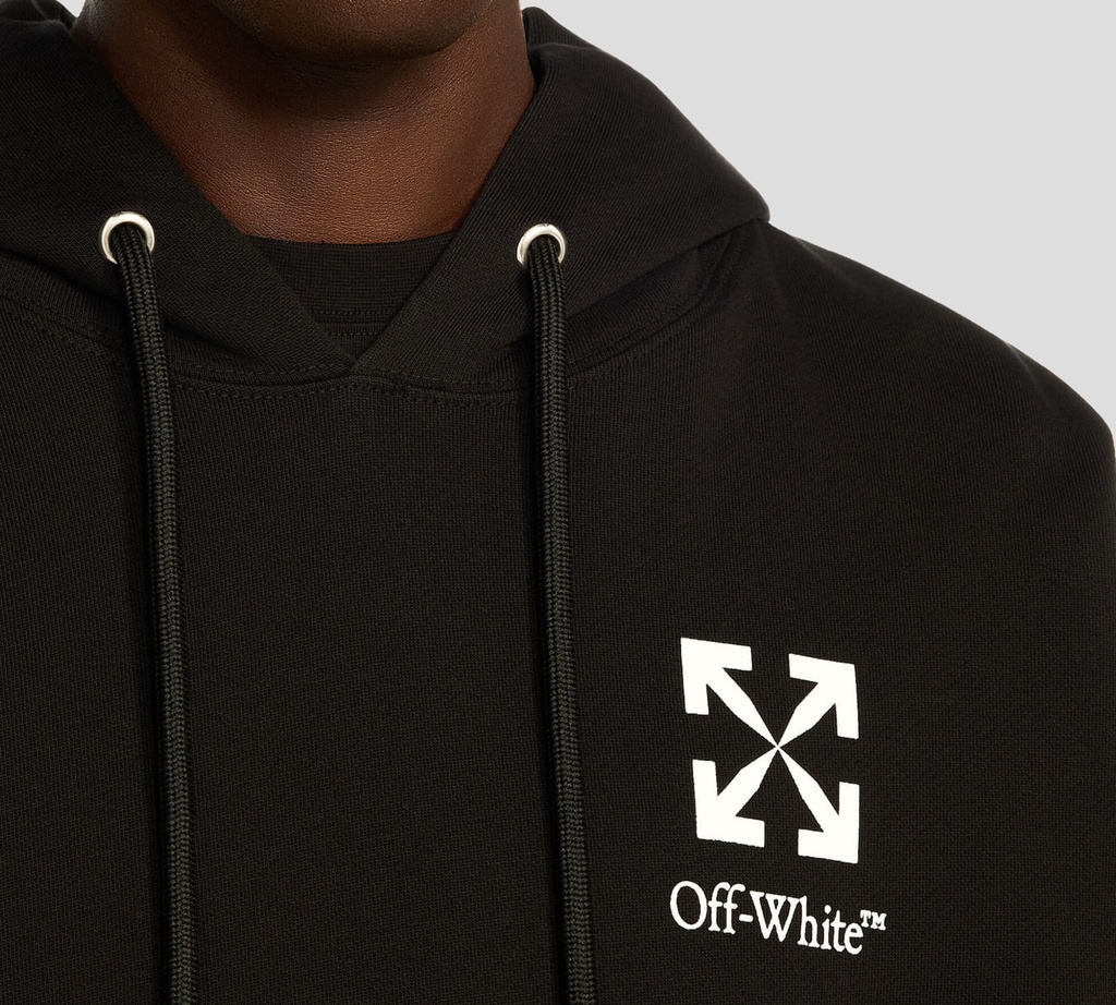 Off White - SWEATER HOODIE NEGRO CON LOGO ESTAMPADO SOBRE EL PECHO Y BOLSILLO FRONTAL