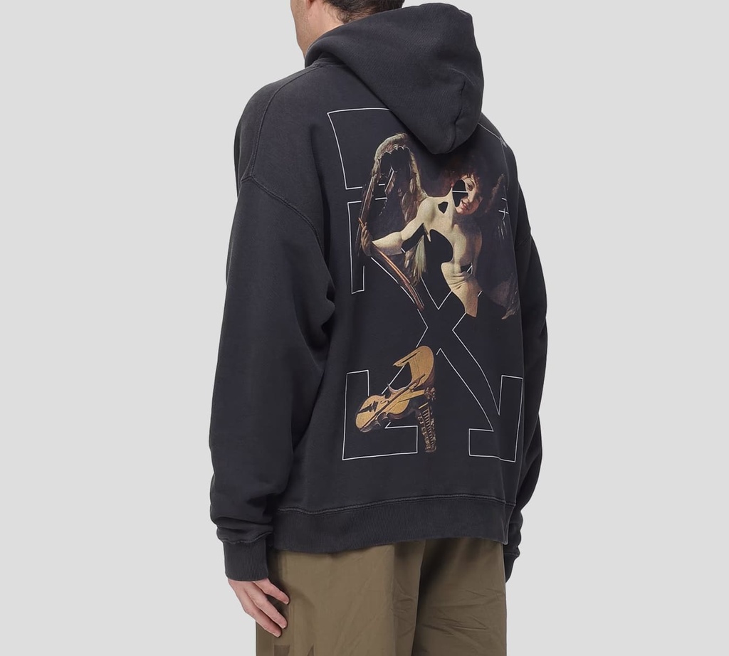 Off white - SWEATER HOODIE NEGRO CON ESTAMPADO DE VIOLIN Y ANGEL