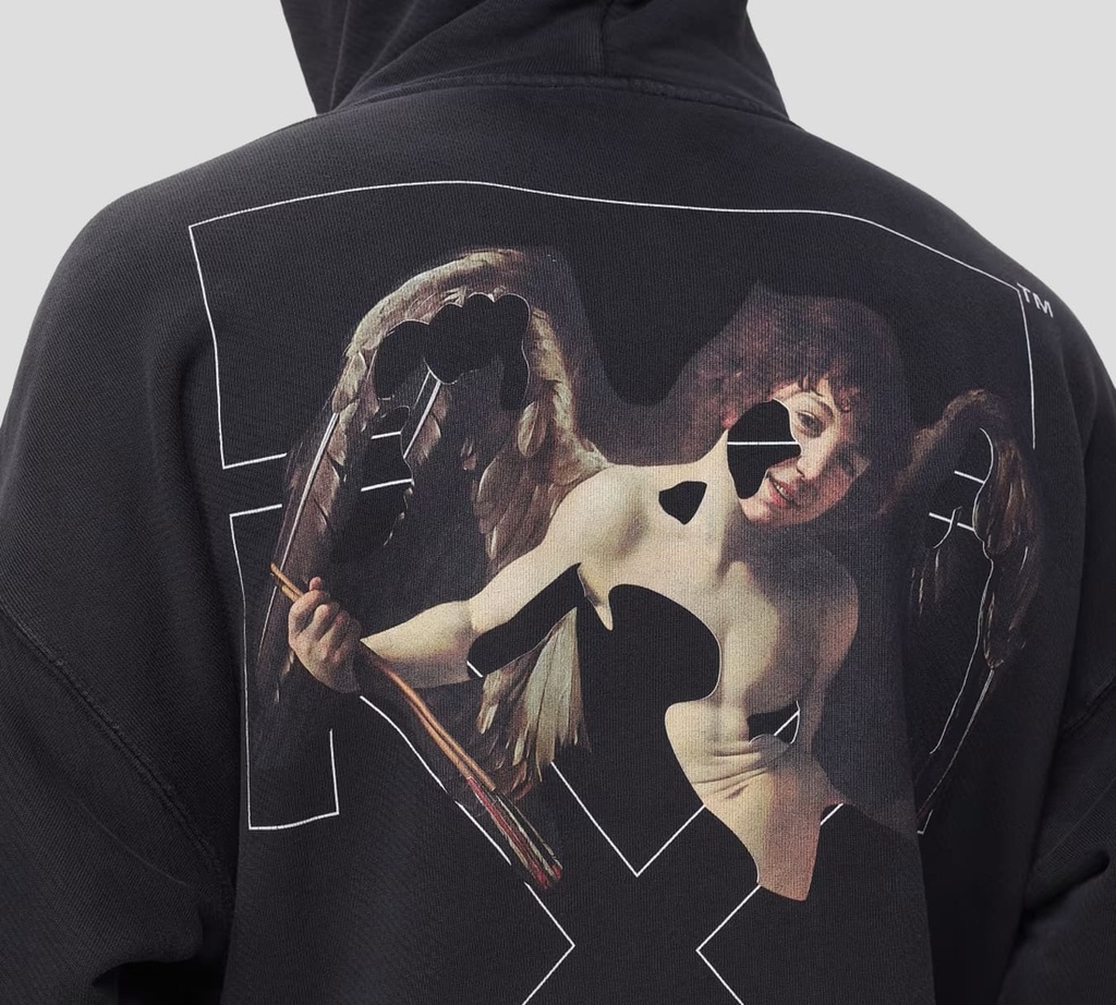 Off white - SWEATER HOODIE NEGRO CON ESTAMPADO DE VIOLIN Y ANGEL