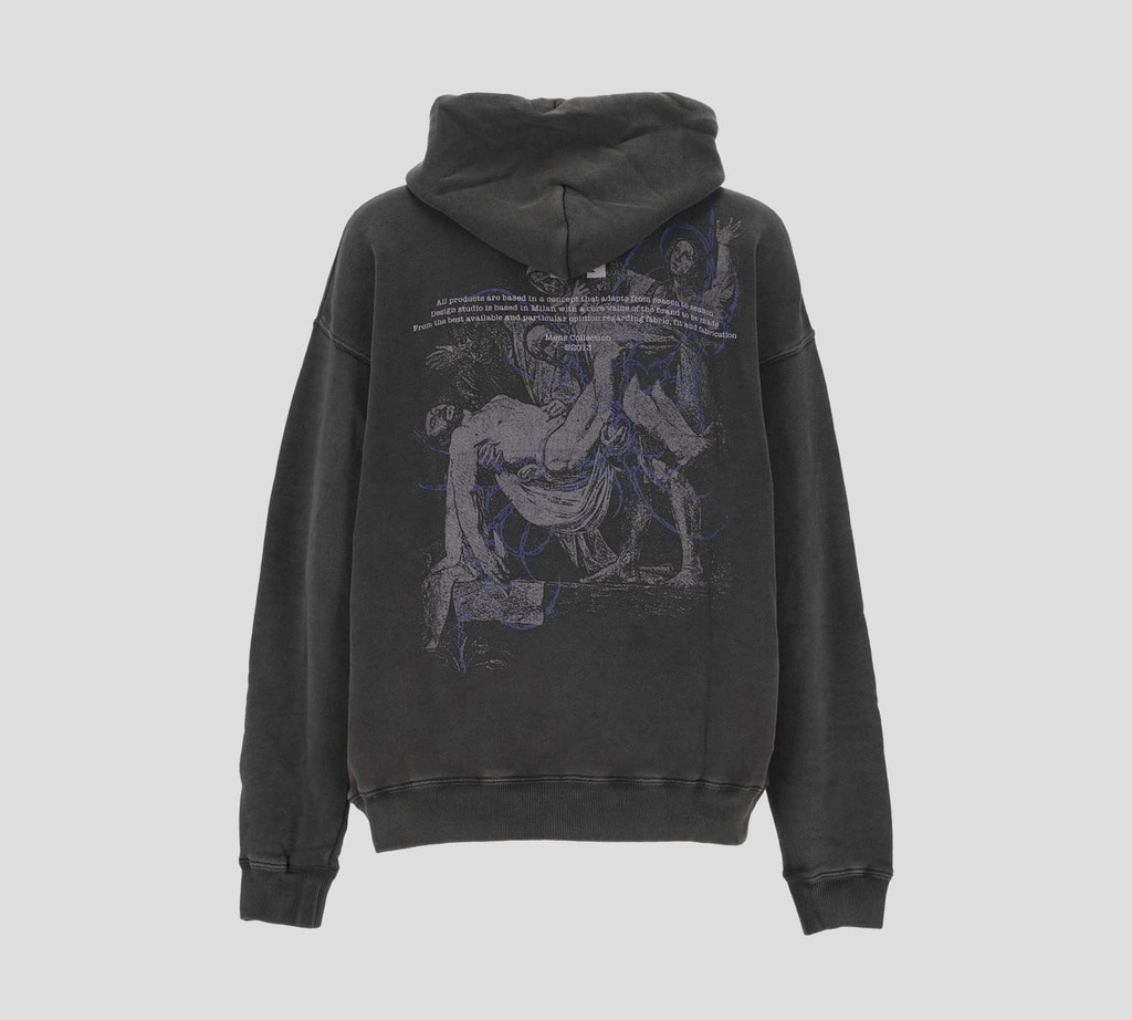 Off White - SWEATER HODDIE GRIS CON ESTAMPADO DE PINTURA BARROCA Y CIERRE FRONTAL