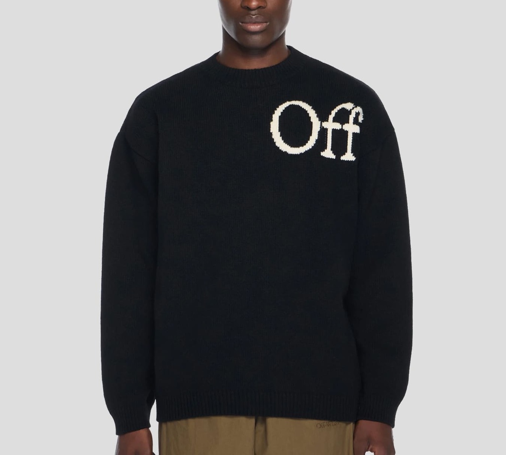 Off White - SWEATER CUELLO REDONDO NEGRO TEJIDO CON LOGO FRONTAL EN BLANCO