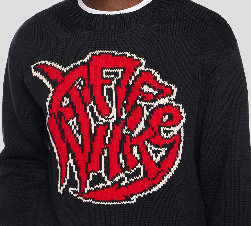 Off White - SWEATER NEGRO TEJIDO CON PATRON DE GRAFFITI AL FRENTE
