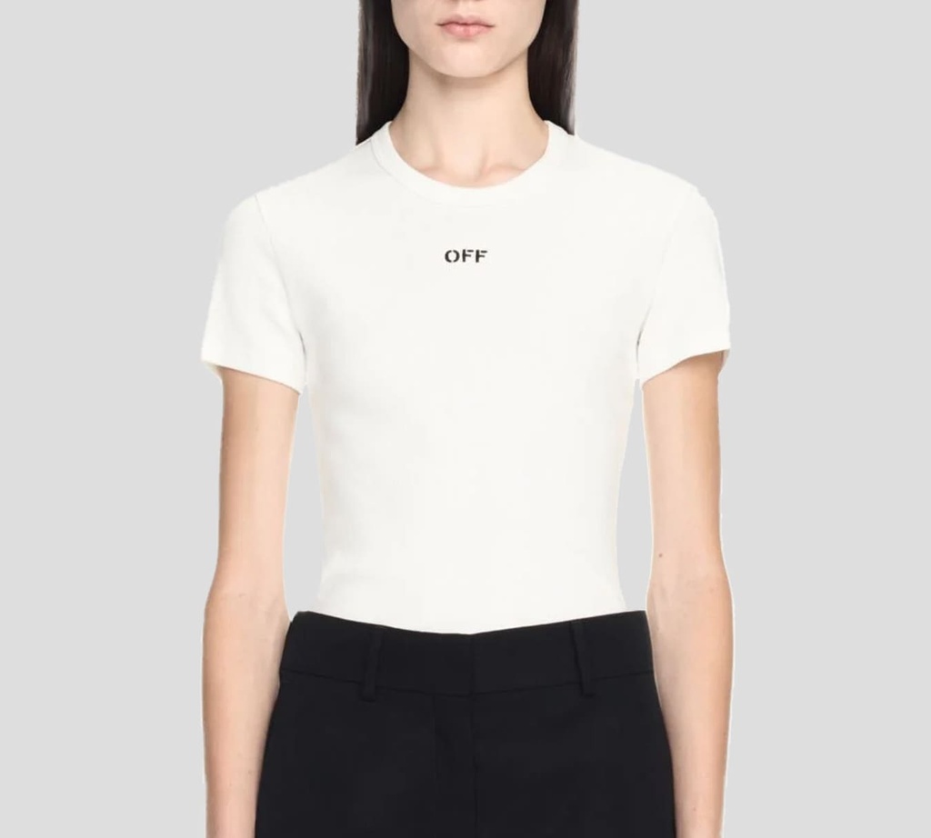 Off White - FRANELA BLANCA CUELLO REDONDO CON LOGO BORDADO EN EL PECHO