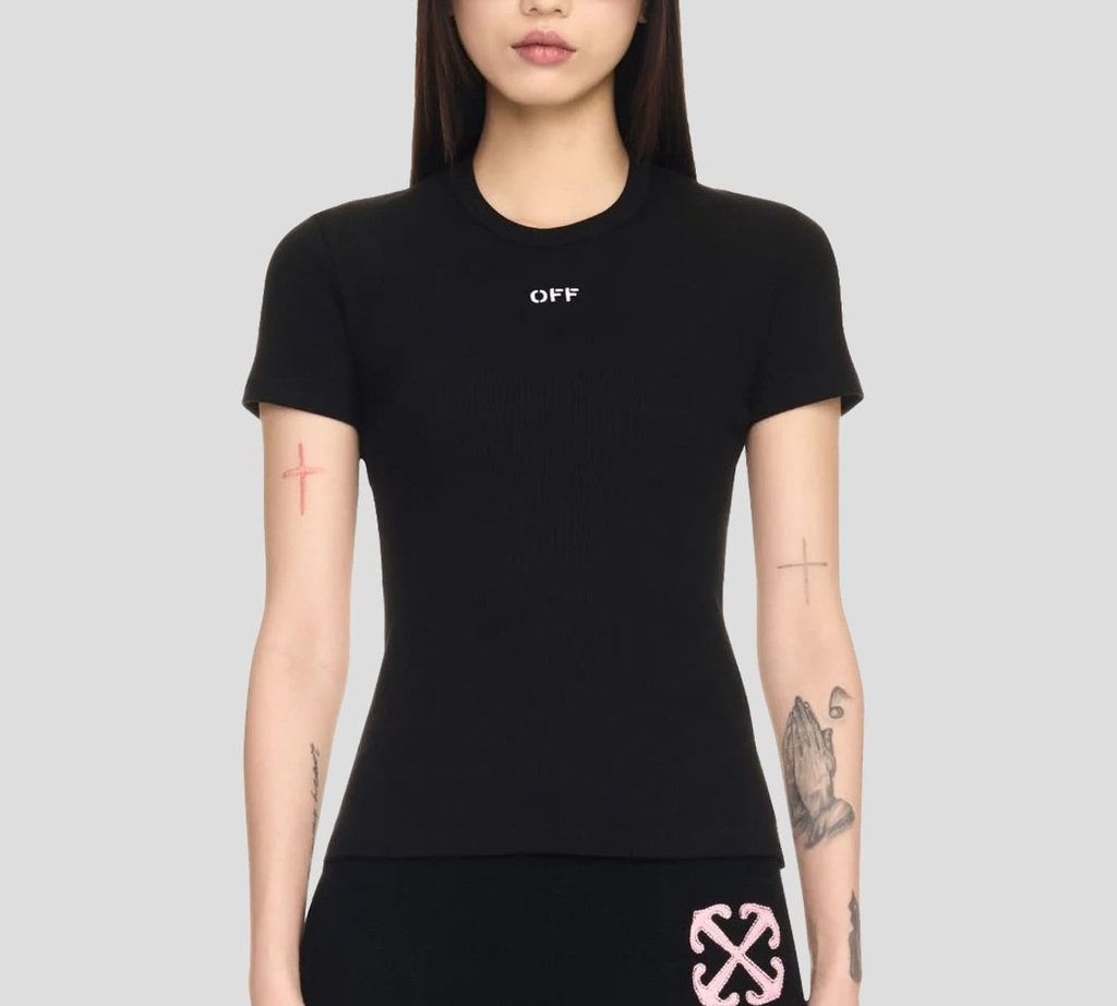 Off White - FRANELA NEGRA CUELLO REDONDO CON LOGO BORDADO EN EL PECHO