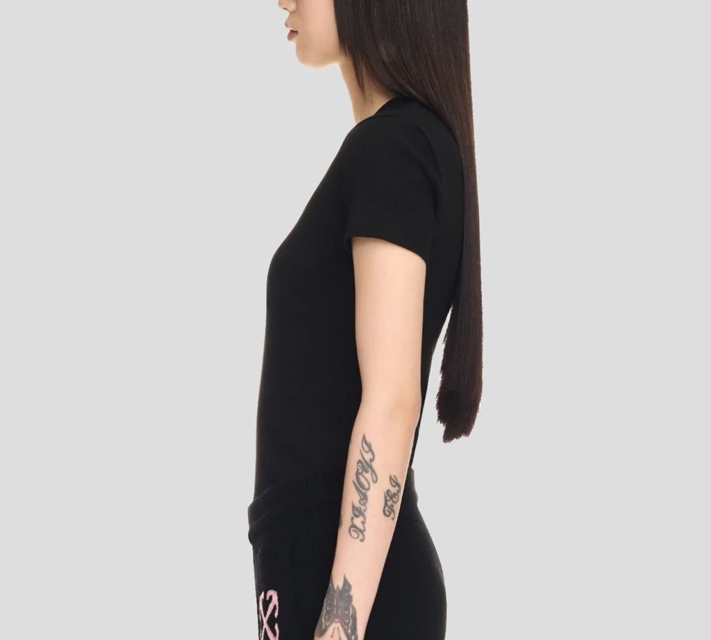 Off White - FRANELA NEGRA CUELLO REDONDO CON LOGO BORDADO EN EL PECHO