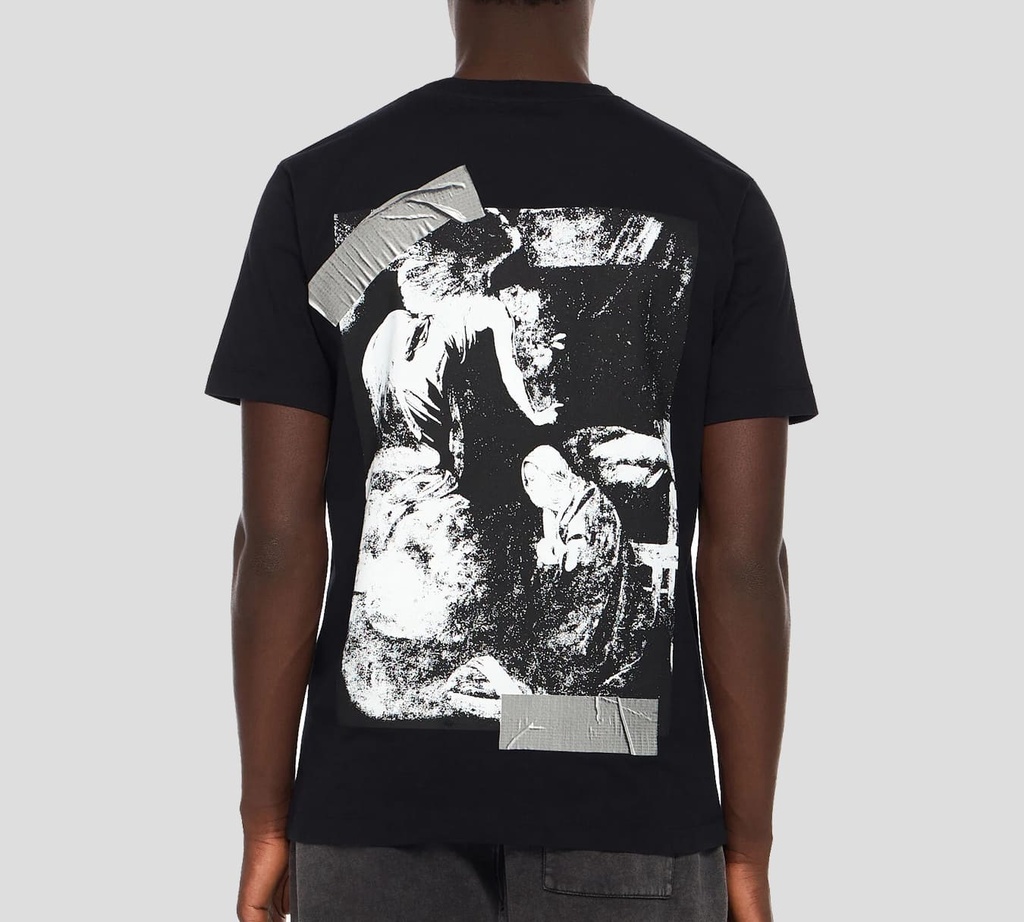 Off White - FRANELA NEGRA CUELLO REDONDO CON ESTAMPADO DE CINTA AISLANTE REALISTA