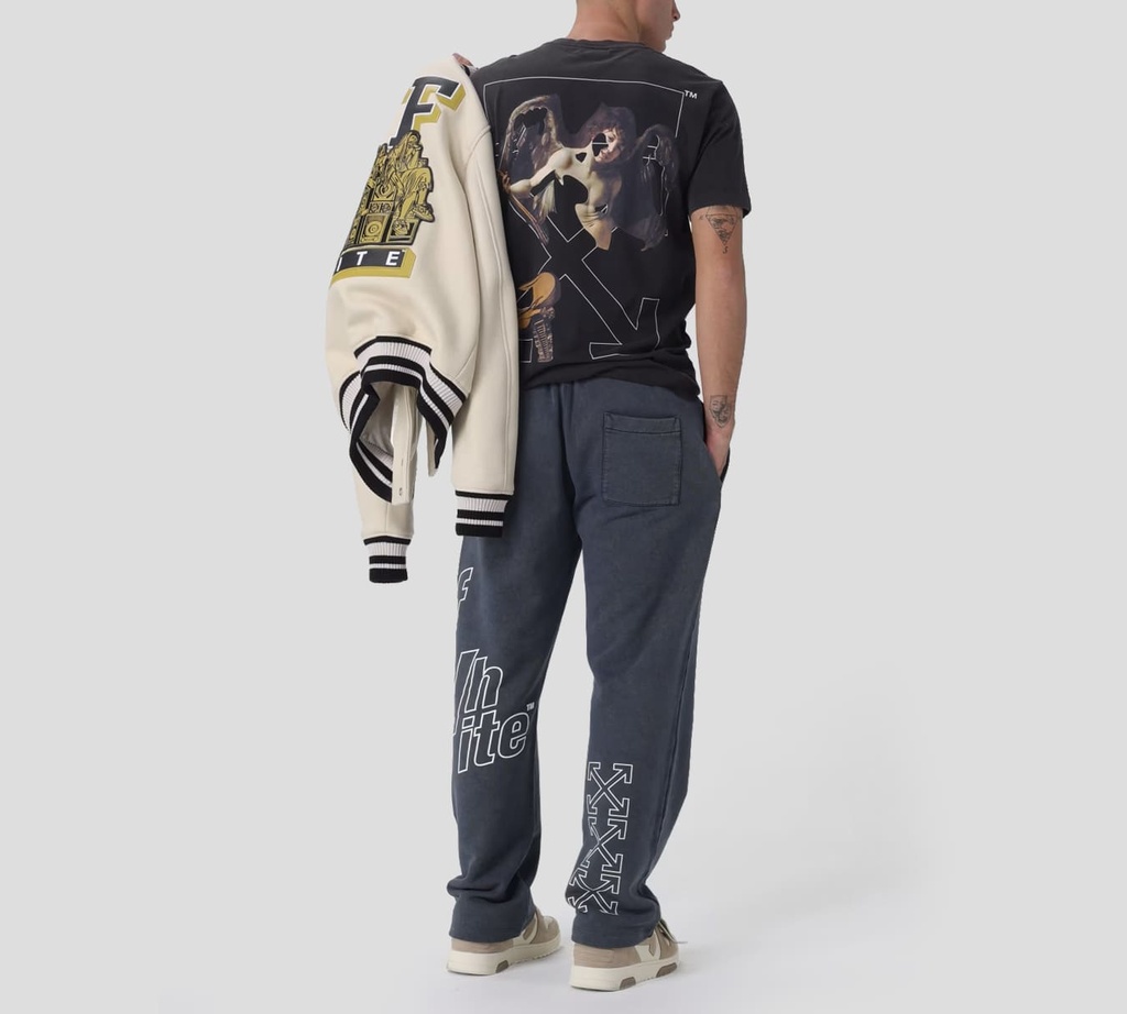 Off white - FRANELA NEGRA CUELLO REDONDO PRELAVADA CON ESTAMPADO DE VIOLIN Y ANGEL