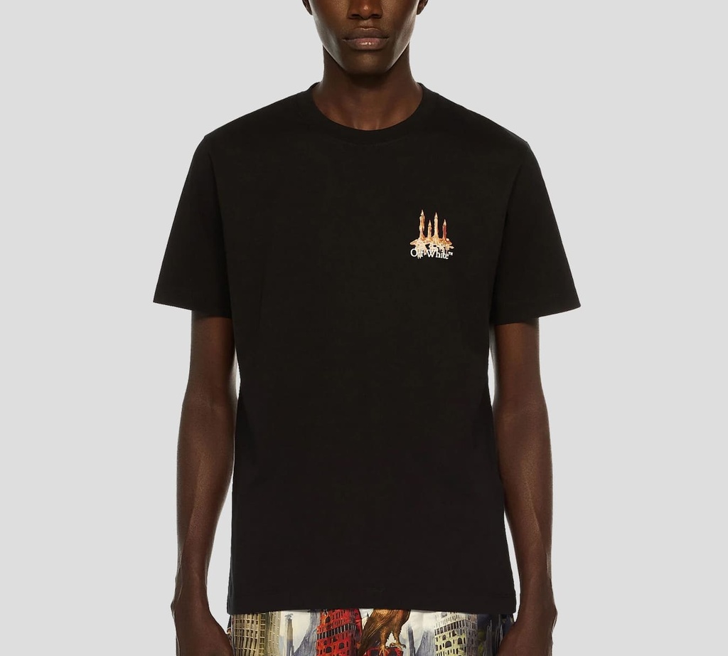 Off White - FRANELA NEGRA CUELLO REDONDO CON ESTAMPADO DE AGUILA Y LEON EN LA ESPALDA