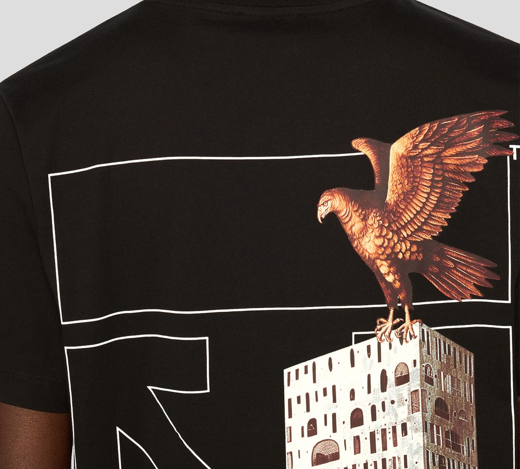 Off White - FRANELA NEGRA CUELLO REDONDO CON ESTAMPADO DE AGUILA Y LEON EN LA ESPALDA